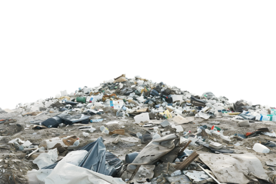 Pile of garbage in landfill on transparent background