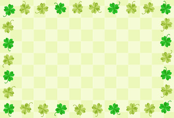 四葉のクローバー　幸運　和柄　市松模様　文様　和風フレーム　素材　枠　飾り枠　囲み　ポップ　おしゃれ　ポストカード　表紙　ポスター