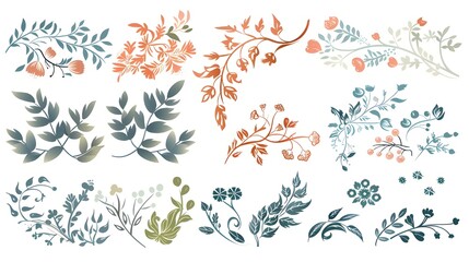 set of floral elements