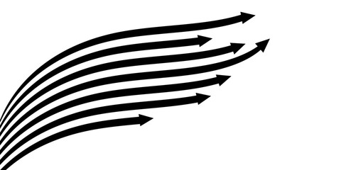 Black on white abstract perspective line stripes arrow with 3d dimensional effect isolated on white.	