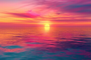Fototapeta premium An image of a vibrant sunset over a serene lake, with colorful reflections shimmering on the water