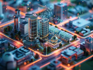 A high-tech business hub integrating the Internet of Things (IoT) to streamline operations and enhance connectivity across finance and technology sectors