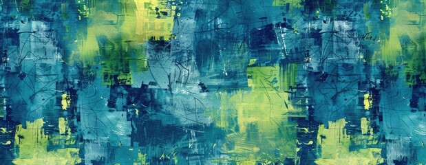 Obraz premium urban watercolor cyan blue and neon green digital textile repeating pattern