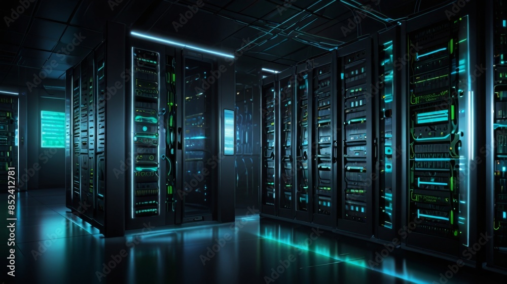 Poster Design an abstract background inspired by high-tech data server racks