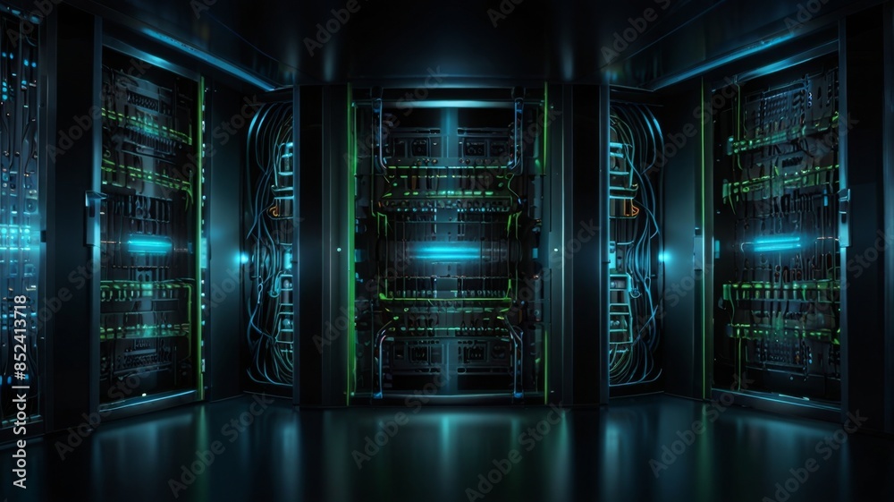 Poster Design an abstract background inspired by high-tech data server racks