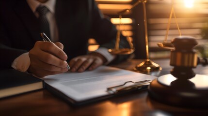 Legal Professional Signing Important Document In Office - Close-up, Lawyer Reviewing Contract With Client - Law And Order Concept, Acting As Legal Advisor And Businessman, Reviews Business Contracts 