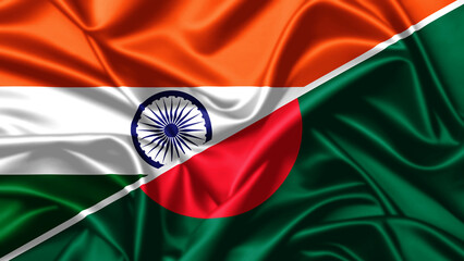 United waving flag of Bangladesh and India