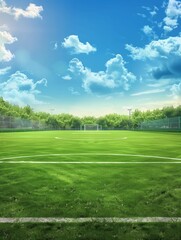Football field or soccer field for background. Green lawn court for create game.