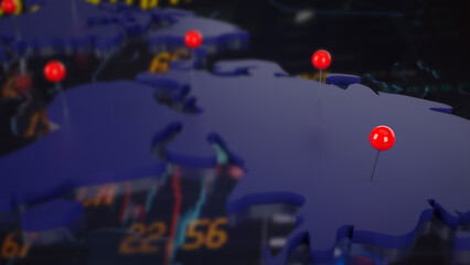 Naklejka premium The pin on world map for Business concept 3d rendering.