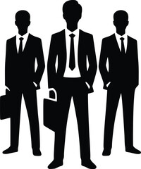 Businessmen and women, groups of people at work. Isolated vector silhouettes
