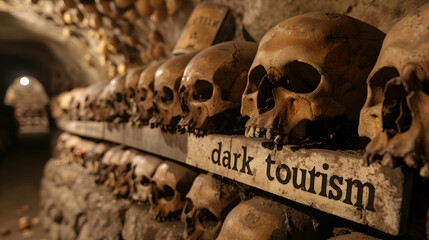 Dark Tourism: A Realistic Photograph of Skulls in a Bone Chapel