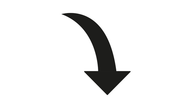 This black graphic depicts a downward-curving arrow, often used as an interface indicator for downloading content or symbolizing a negative trend.