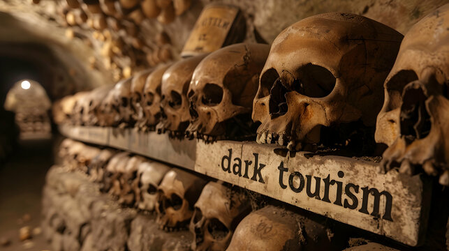 Dark Tourism: A Realistic Photograph of Skulls in a Bone Chapel