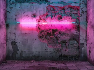 Old concrete wall neon light.