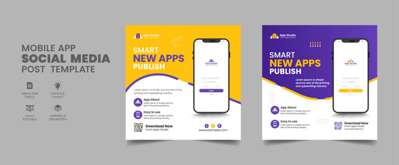 Mobile apps or business website promotion social media post banner template