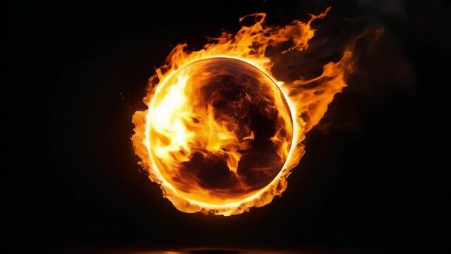 A ball of fire on a black background