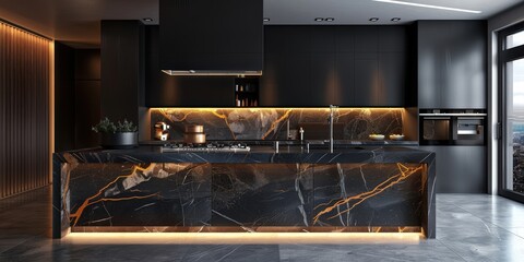 Modern Black and Gold Kitchen Interior Design