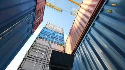 Obraz premium A view from below of insulated shipping containers placed next to a laptop.