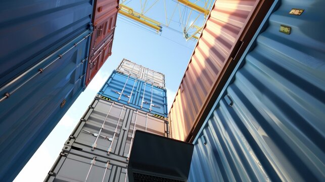 A view from below of insulated shipping containers placed next to a laptop.

