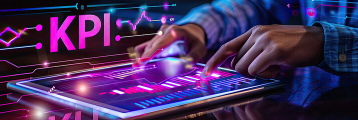 Businessman analyzing key performance indicators using digital tablet