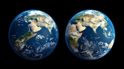 Fototapeta premium Two images of the earth are shown side by side