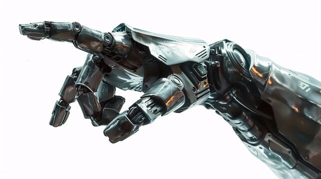 A robotic hand pointing to the right