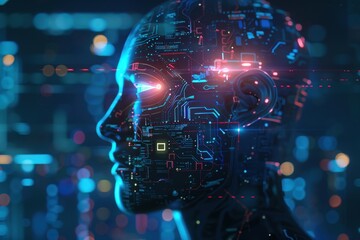 A man's face is shown in a blue and orange light