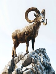 Obraz premium Capricorn Mountain Goat Rendered with Rugged Rocky Peaks on Isolated White Background