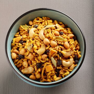 Indian street food mixture namkeen in bowl