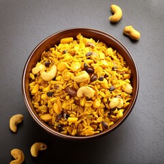 Fototapeta premium Indian street food mixture namkeen in bowl