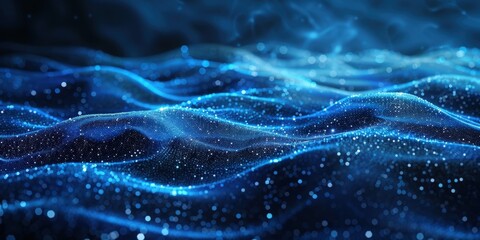 Abstract Blue Wavy Background with Glowing Lights
