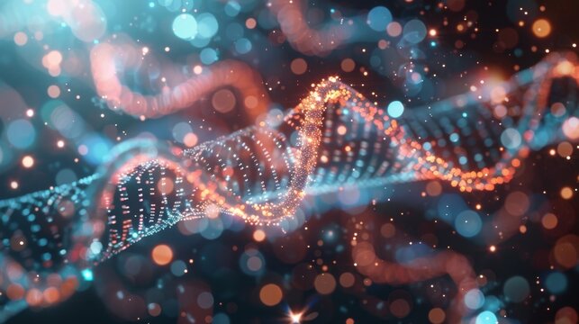Illuminating Financial Growth: Abstract DNA Strands and Glowing Particles in Technological Advancement
