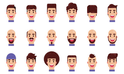 Set of persons, avatars, people heads of man geometric flat illustration