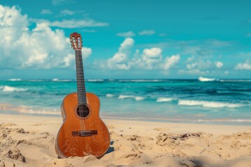 Harmonious Musical Instruments by the Beach. Serenity meets melody concept