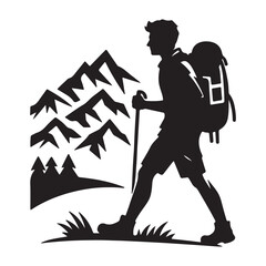 a cute vector silhouette illustration hiking 