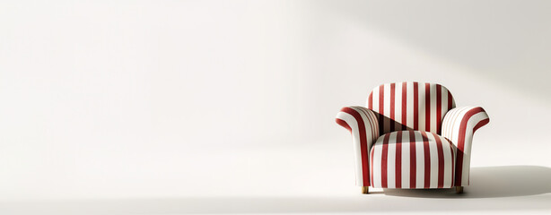 Striped armchair with a bold pattern on a clean white background, offering a mix of modern and vintage aesthetics.