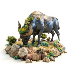 Fototapeta premium Majestic Rhinoceros in Lush Savannah Landscape
