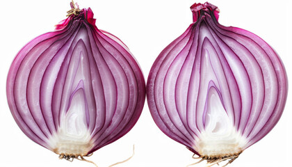 red onion cut in half isolated on a white background