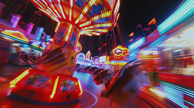 Abstract Background of Red and Blue Lights at a Carnival