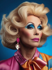 Fototapeta premium Drag Queen. Man dressed up as a glamorous woman with spectacular makeup. Performance art, lgbt concept.