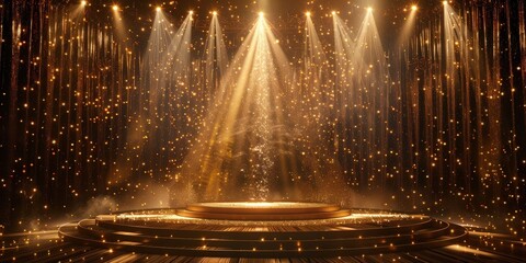 Golden Award Ceremony Stage with Spotlights