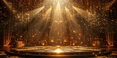 Obraz premium Golden Stage with Spotlight and Sparkle