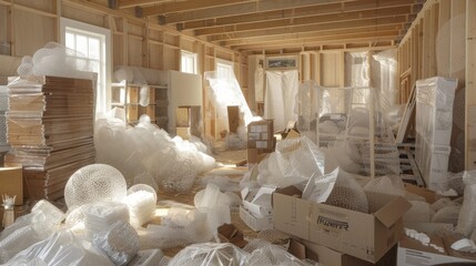 Organized Chaos - Room Filled with Packing Materials like Bubble Wrap and Packing Peanuts