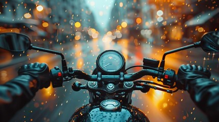 Motorcycle Ride Through the City Rain