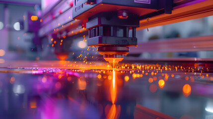 Fototapeta premium Ultra wide digital inkjet printing machine during production.