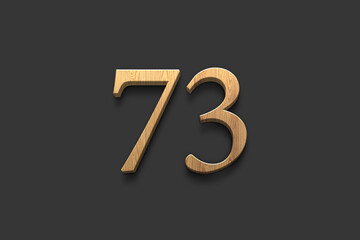 3D wooden logo of number 73 on dark grey background.