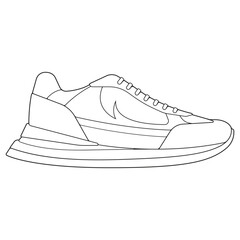 Black and white contour vector illustration of shoes. sneakers, unisex, outline sneakers. vector line.