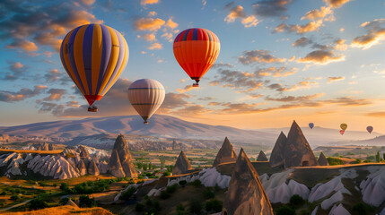 Fototapeta premium Hot Air Balloons Over Cappadocia, Turkey - Realistic Photo