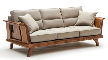 Obraz premium Product photography of a sofa made of the finest wood featuring luxurious upholstery and elegant design for sophisticated living room decor