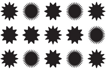 Shine stars shape icons, sparkling, geometric shapes symbols. Glow shiny icons for party or greeting cards. Vector illustration